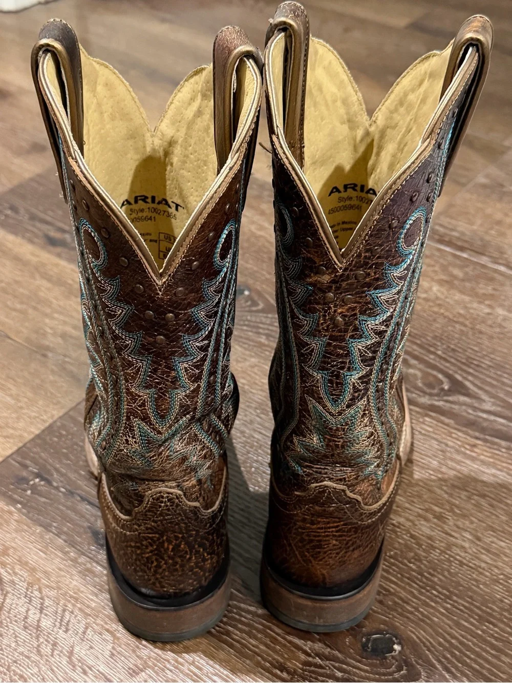 Ariat Brown montage crackle Western Cowboy Boots Turquoise Stitching size 7.5